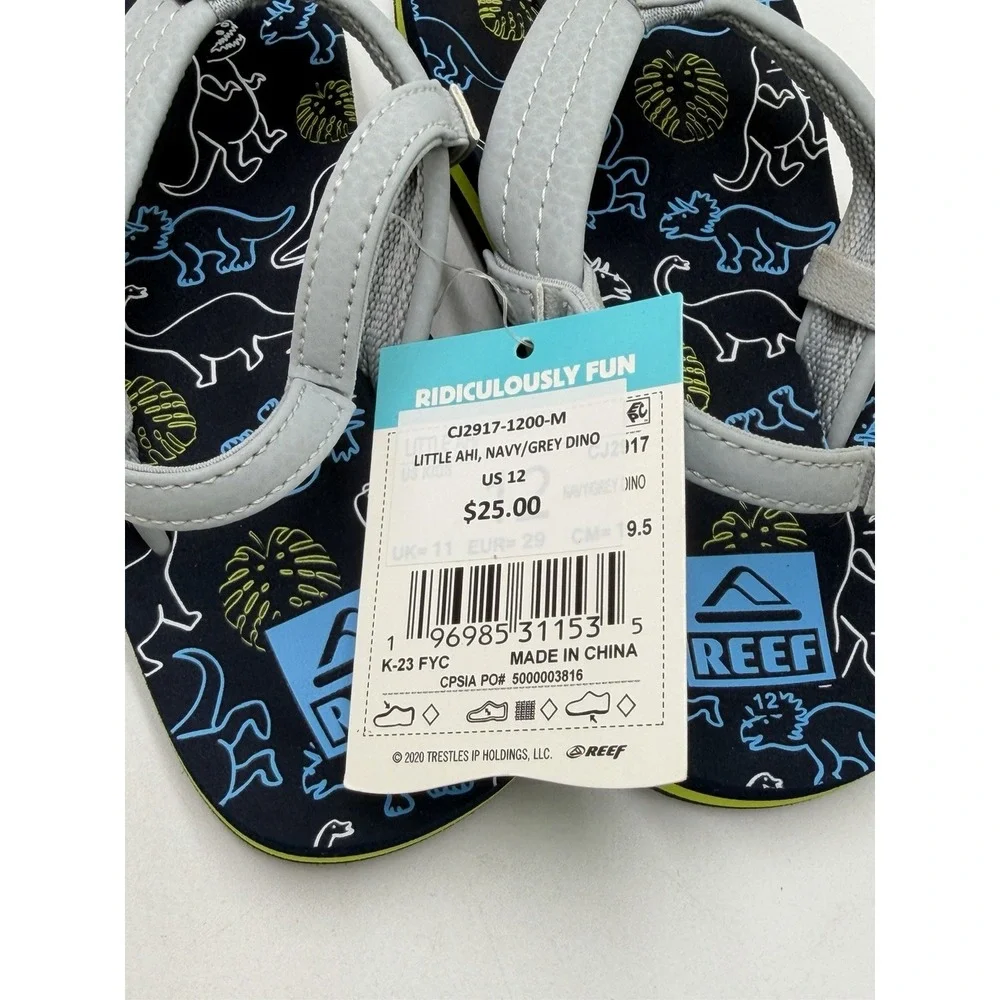 Reef Toddler Little Ahi Water Friendly Dino Flip Flop Boys Girls Size 12 New